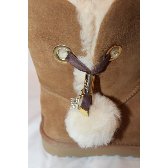UGG IRINA STAR CHARM CHESTNUT TOSCANA POM POM BOOTS NIB - Picture 4 of 8
